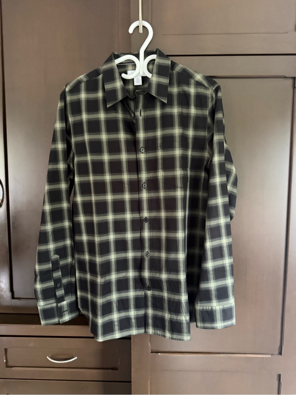 Calvin Klein Black and Olive Plaid Dress Shirt